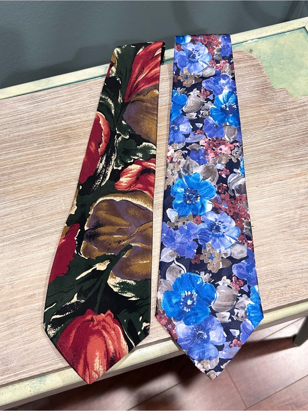 Lot of 2 Vintage 90s Floral Neckties Bold Watercolor Flower Pattern